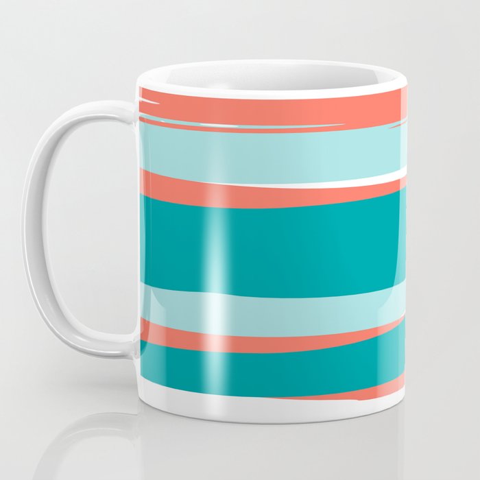 Colorful Stripes, Coral, Teal and Aqua Coffee Mug Gallery Image 3