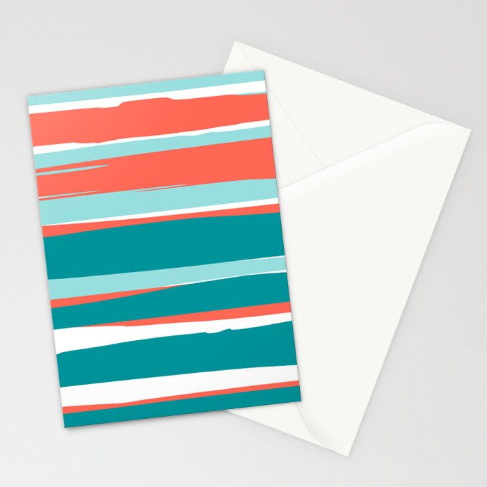 Colorful Stripes, Coral, Teal and Aqua Stationery Card Gallery Image 2