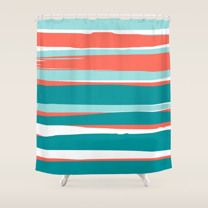 Colorful Stripes, Coral, Teal and Aqua Shower Curtain Gallery Image 1