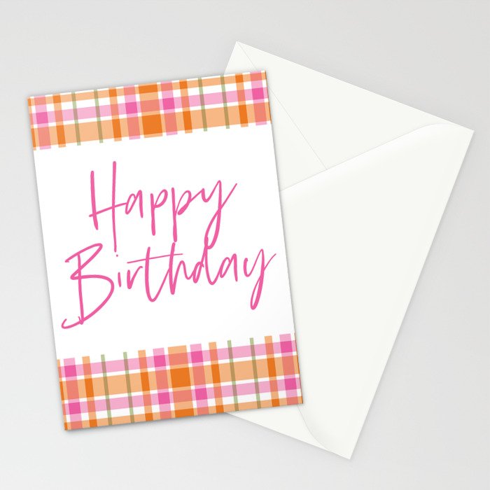 Summer Plaid Pink Orange Green White Stationery Card Gallery Image 2