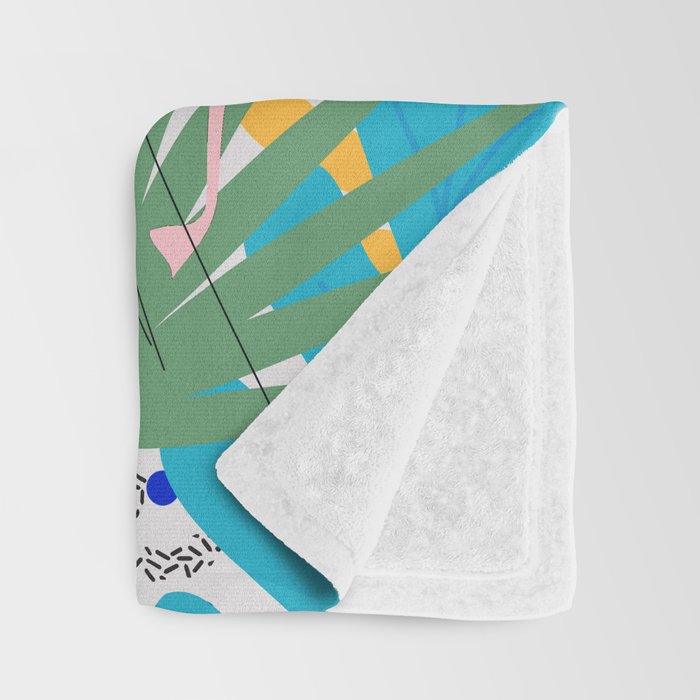 Tropical Spring | Pastel Quirky Modern Bohemian Jungle Botanical | Flamingo Palm Cockatoo Birds Throw Blanket Gallery Image 3