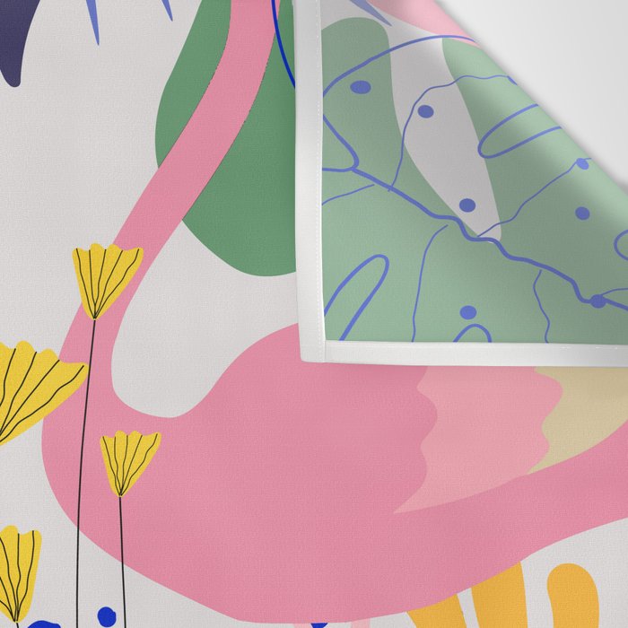 Tropical Spring | Pastel Quirky Modern Bohemian Jungle Botanical | Flamingo Palm Cockatoo Birds Wall Tapestry Gallery Image 3