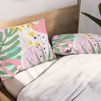 Tropical Spring | Pastel Quirky Modern Bohemian Jungle Botanical | Flamingo Palm Cockatoo Birds Pillow Sham Gallery Image 2