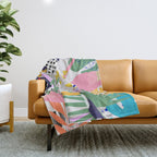 Tropical Spring | Pastel Quirky Modern Bohemian Jungle Botanical | Flamingo Palm Cockatoo Birds Throw Blanket Gallery Image 1