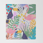 Tropical Spring | Pastel Quirky Modern Bohemian Jungle Botanical | Flamingo Palm Cockatoo Birds Throw Blanket Gallery Image 2