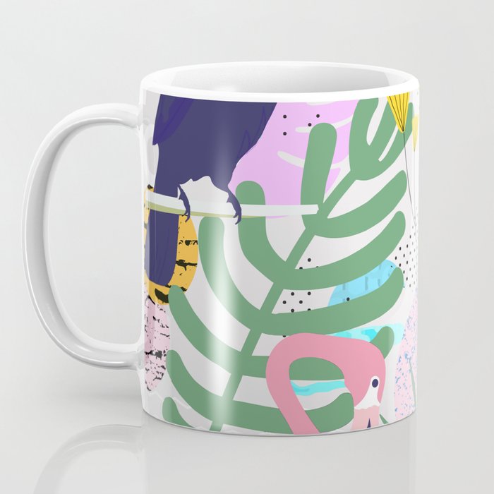 Tropical Spring | Pastel Quirky Modern Bohemian Jungle Botanical | Flamingo Palm Cockatoo Birds Coffee Mug Gallery Image 3