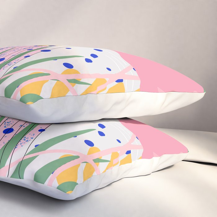 Tropical Spring | Pastel Quirky Modern Bohemian Jungle Botanical | Flamingo Palm Cockatoo Birds Pillow Sham Gallery Image 3