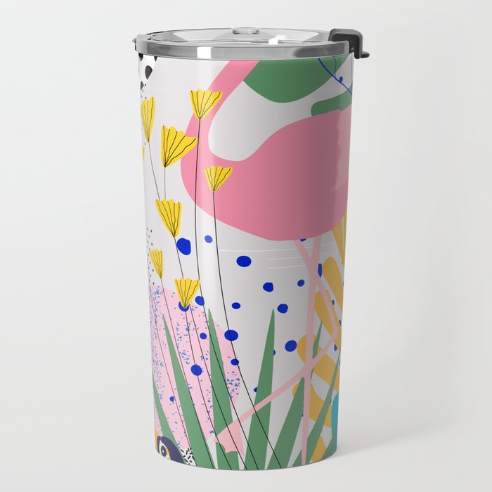 Tropical Spring | Pastel Quirky Modern Bohemian Jungle Botanical | Flamingo Palm Cockatoo Birds Travel Mug Gallery Image 2