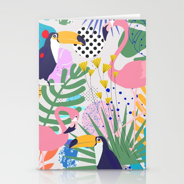 Tropical Spring | Pastel Quirky Modern Bohemian Jungle Botanical | Flamingo Palm Cockatoo Birds Stationery Card Gallery Image 2