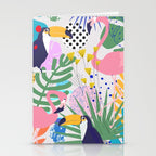 Tropical Spring | Pastel Quirky Modern Bohemian Jungle Botanical | Flamingo Palm Cockatoo Birds Stationery Card Gallery Image 2