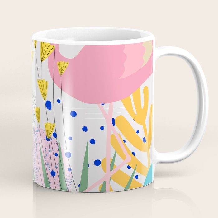 Tropical Spring | Pastel Quirky Modern Bohemian Jungle Botanical | Flamingo Palm Cockatoo Birds Coffee Mug Gallery Image 1