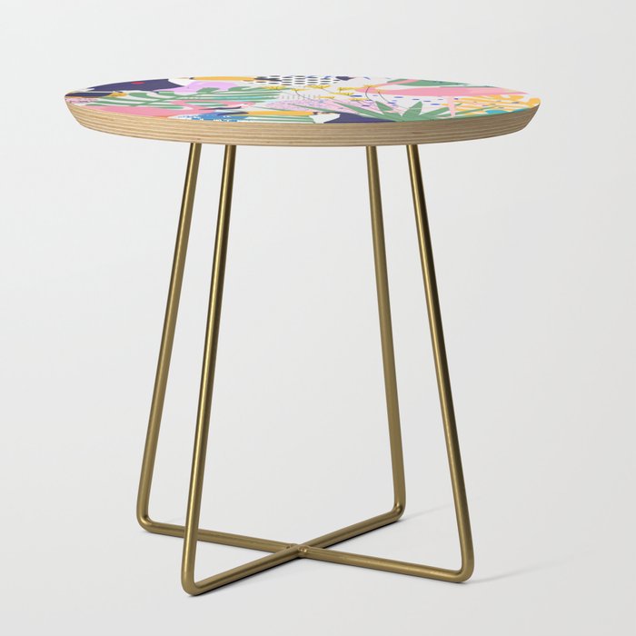 Tropical Spring | Pastel Quirky Modern Bohemian Jungle Botanical | Flamingo Palm Cockatoo Birds Side Table Gallery Image 1