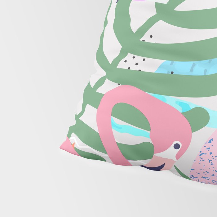 Tropical Spring | Pastel Quirky Modern Bohemian Jungle Botanical | Flamingo Palm Cockatoo Birds Pillow Sham Gallery Image 4