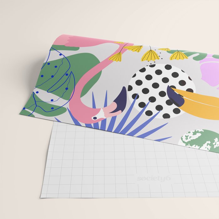 Tropical Spring | Pastel Quirky Modern Bohemian Jungle Botanical | Flamingo Palm Cockatoo Birds Wrapping Paper Gallery Image 2