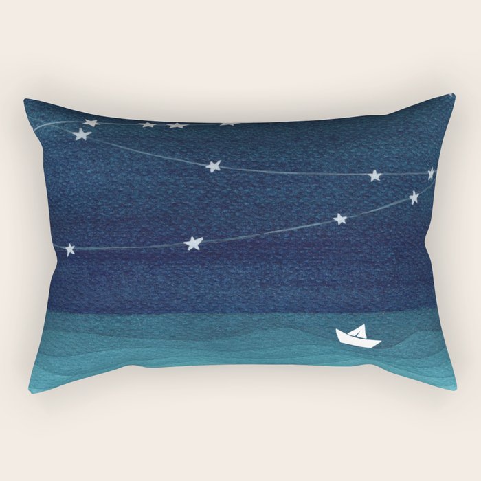 Garlands of stars, watercolor teal ocean Rectangular Pillow Gallery Image 2