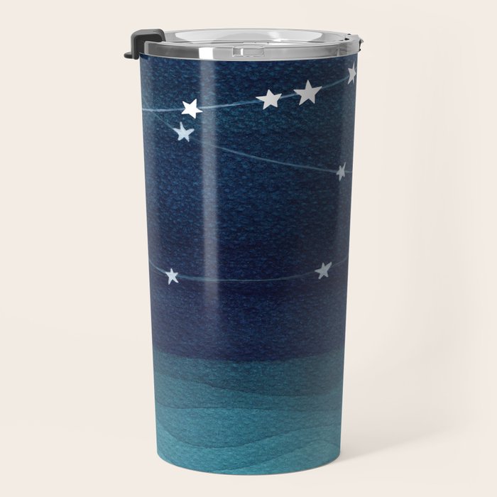 Garlands of stars, watercolor teal ocean Travel Mug Gallery Image 3
