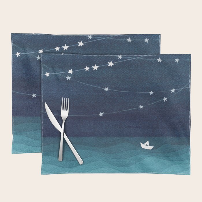 Garlands of stars, watercolor teal ocean Placemat Gallery Image 1
