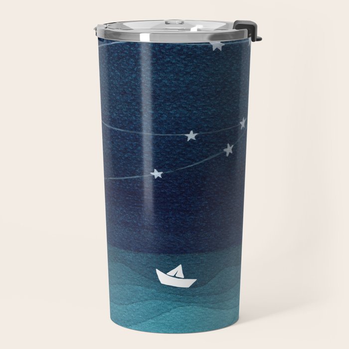 Garlands of stars, watercolor teal ocean Travel Mug Gallery Image 2