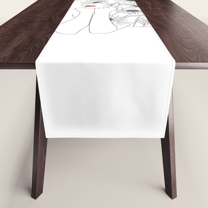 Minimal Line Art Girl with Sunflowers Table Runner Gallery Image 1