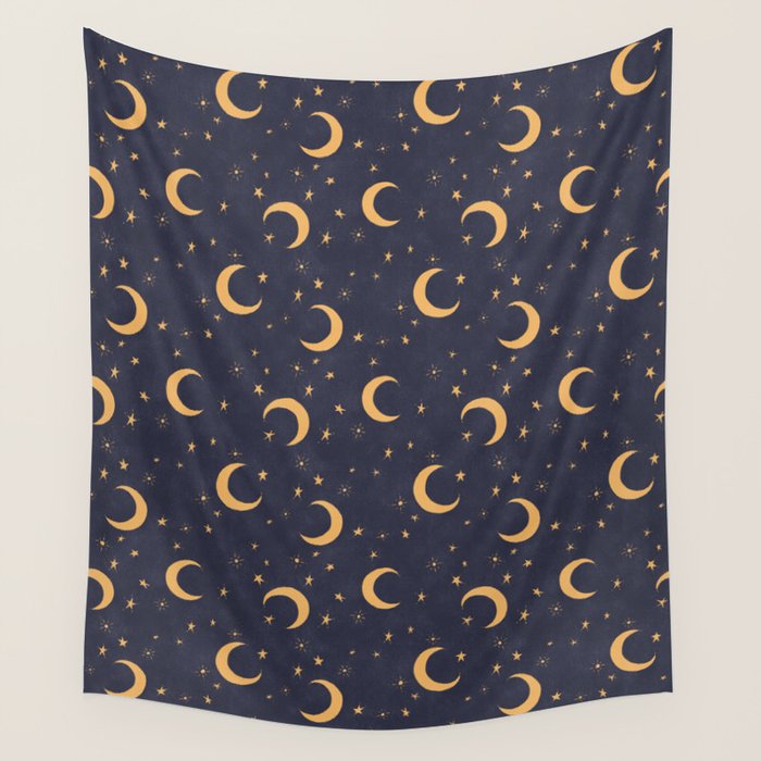 Goodnight Sky - Midnight and gold Wall Tapestry Gallery Image 4