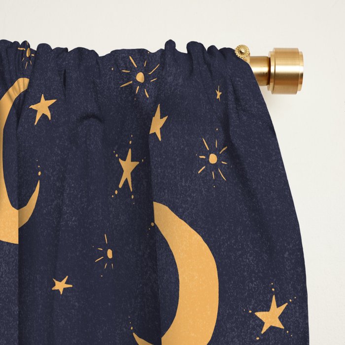 Goodnight Sky - Midnight and gold Window Curtain Gallery Image 2