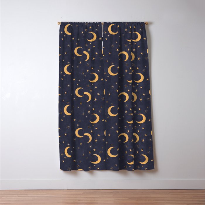 Goodnight Sky - Midnight and gold Window Curtain Gallery Image 3