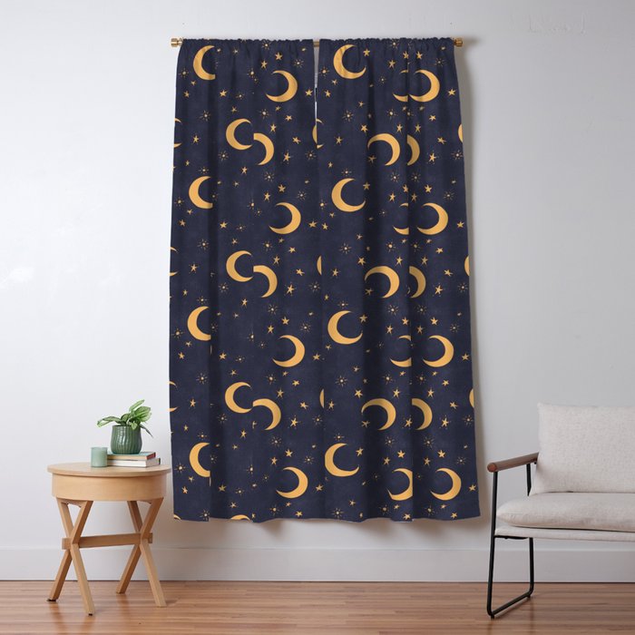 Goodnight Sky - Midnight and gold Window Curtain Gallery Image 5