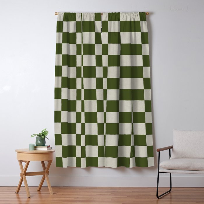 checkerboard hand-painted-olive Window Curtain Gallery Image 5