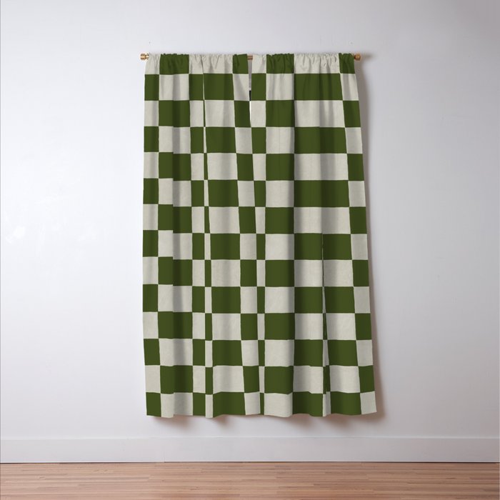 checkerboard hand-painted-olive Window Curtain Gallery Image 3