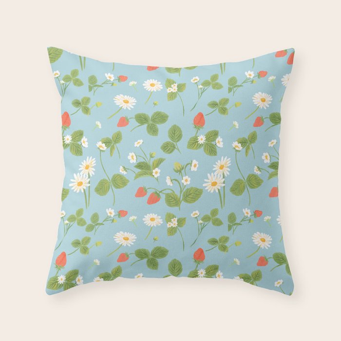 Strawberry Plant Pattern Throw Pillow Gallery Image 1