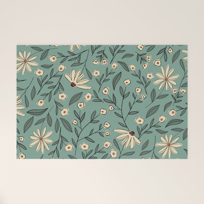 Vintage Floral Neutral - Green Welcome Mat Gallery Image 1