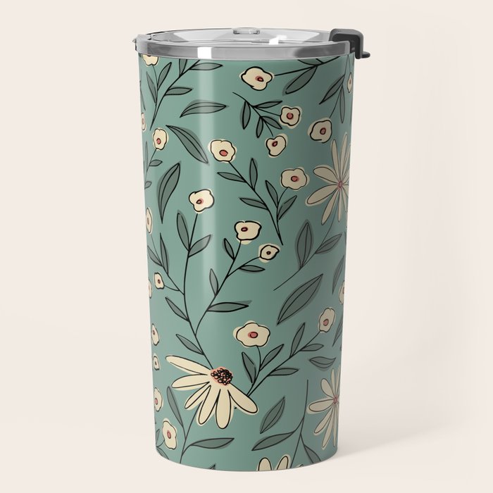 Vintage Floral Neutral - Green Travel Mug Gallery Image 2