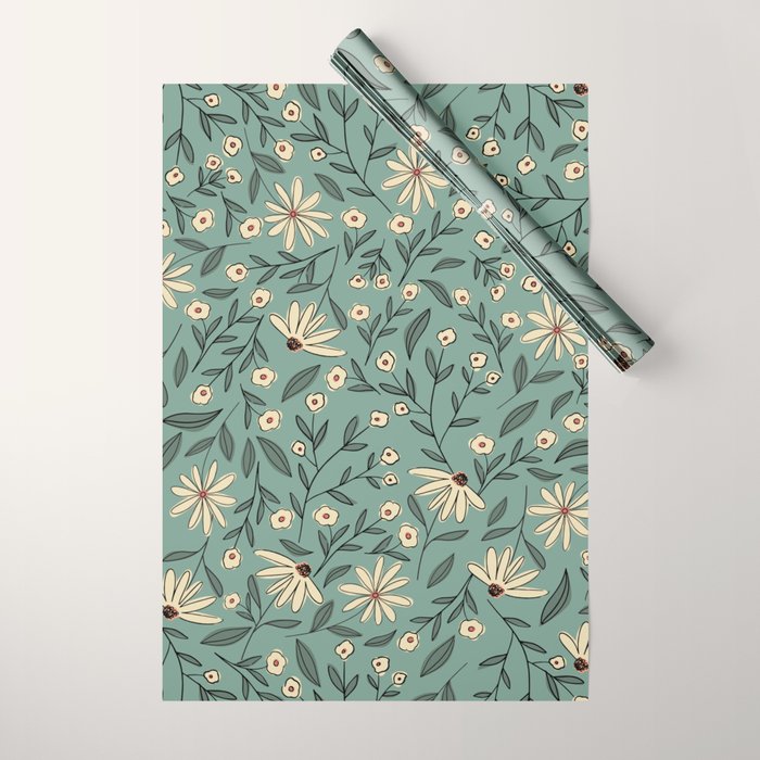 Vintage Floral Neutral - Green Wrapping Paper Gallery Image 1