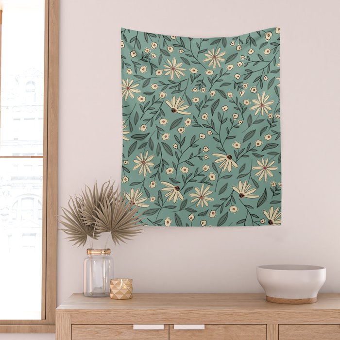 Vintage Floral Neutral - Green Wall Tapestry Gallery Image 2