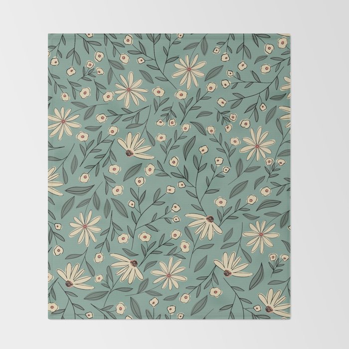 Vintage Floral Neutral - Green Throw Blanket Gallery Image 2