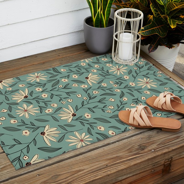 Vintage Floral Neutral - Green Outdoor Rug Gallery Image 2