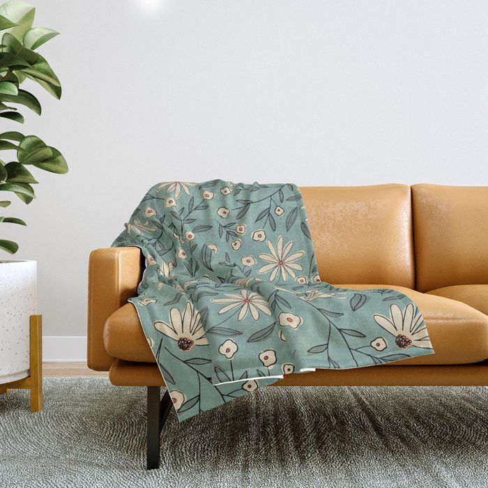 Vintage Floral Neutral - Green Throw Blanket Gallery Image 1