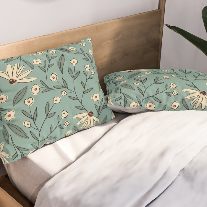 Vintage Floral Neutral - Green Pillow Sham Gallery Image 2