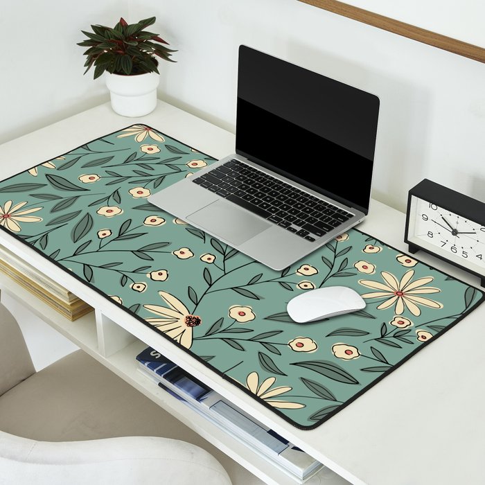 Vintage Floral Neutral - Green Desk Mat Gallery Image 2