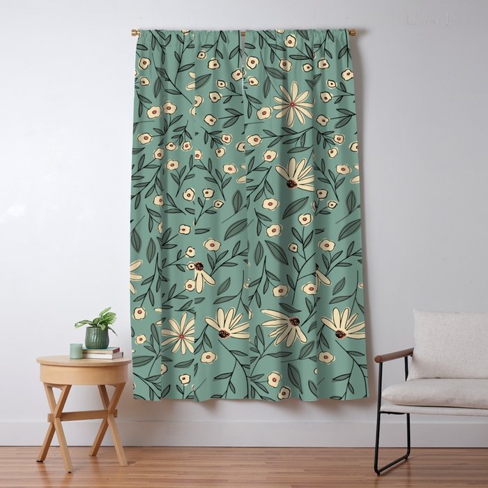 Vintage Floral Neutral - Green Window Curtain Gallery Image 5