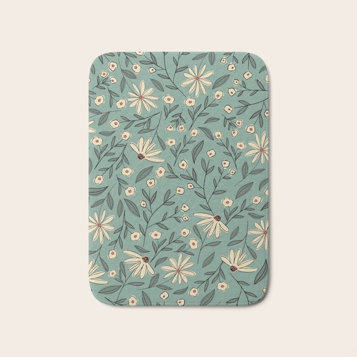 Vintage Floral Neutral - Green Bath Mat Gallery Image 1