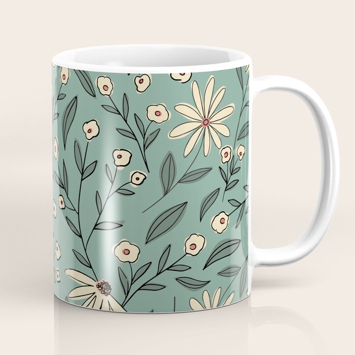 Vintage Floral Neutral - Green Coffee Mug Gallery Image 1