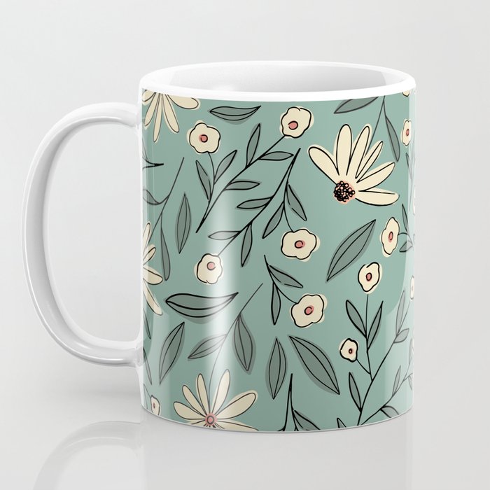 Vintage Floral Neutral - Green Coffee Mug Gallery Image 3