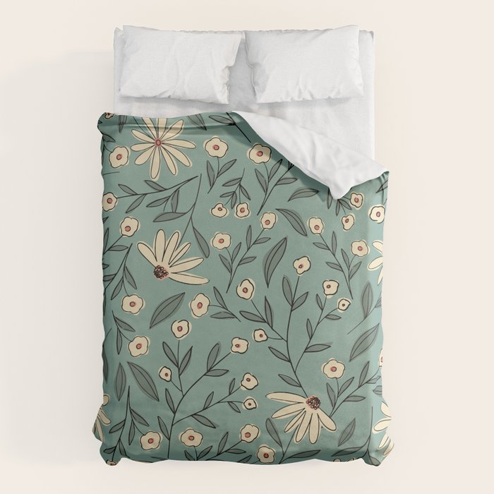 Vintage Floral Neutral - Green Duvet Cover Gallery Image 1