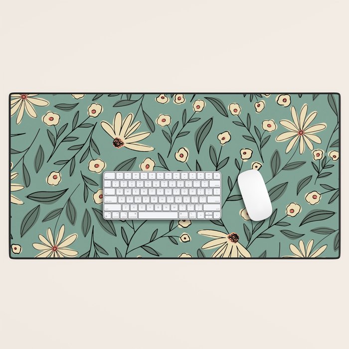 Vintage Floral Neutral - Green Desk Mat Gallery Image 1