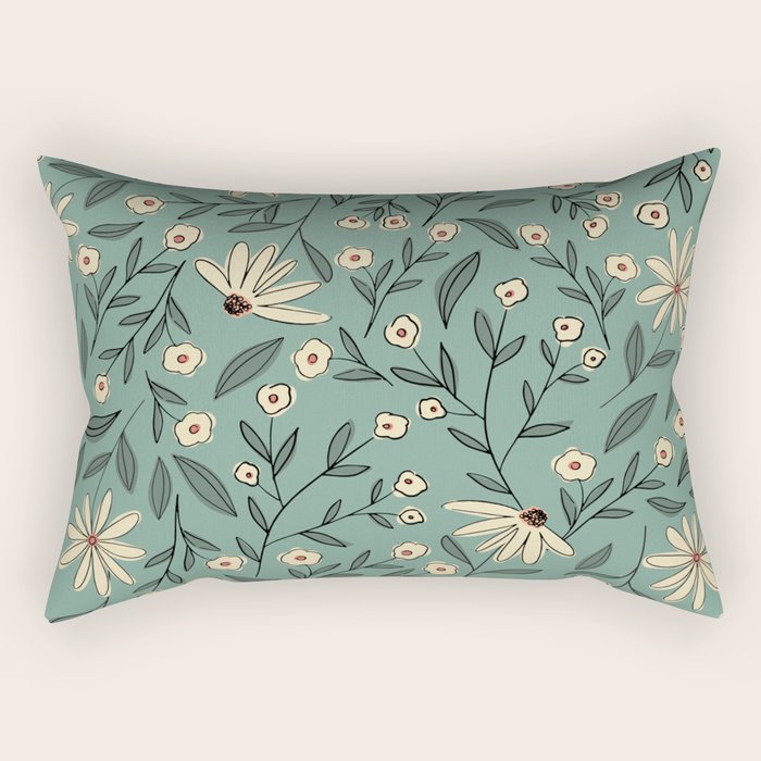 Vintage Floral Neutral - Green Rectangular Pillow Gallery Image 2