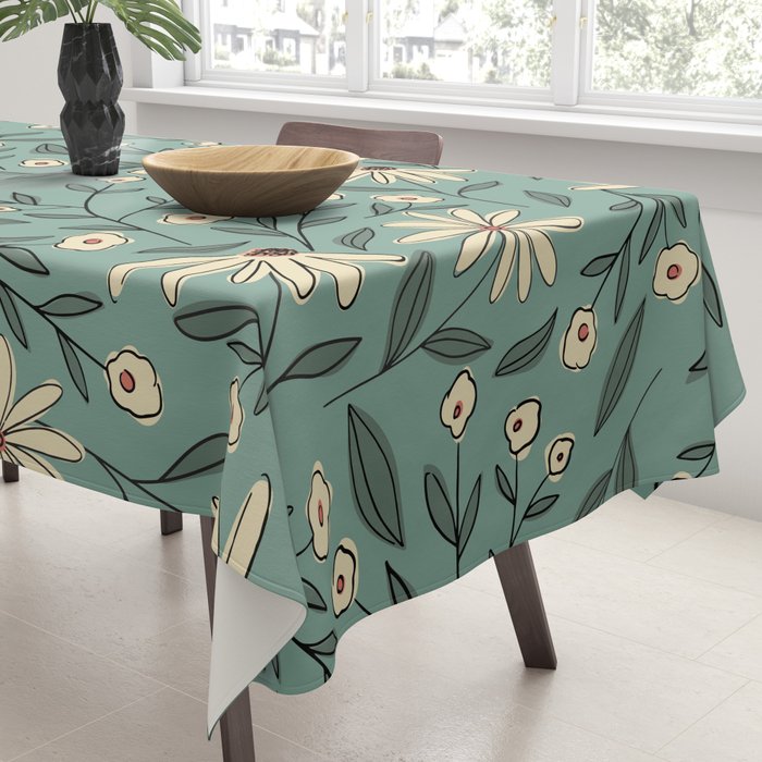 Vintage Floral Neutral - Green Tablecloth Gallery Image 3