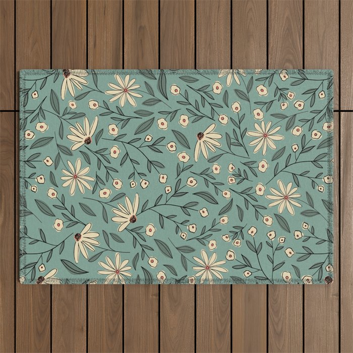 Vintage Floral Neutral - Green Outdoor Rug Gallery Image 1