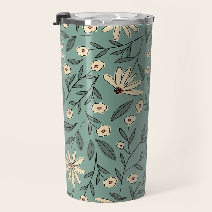 Vintage Floral Neutral - Green Travel Mug Gallery Image 3