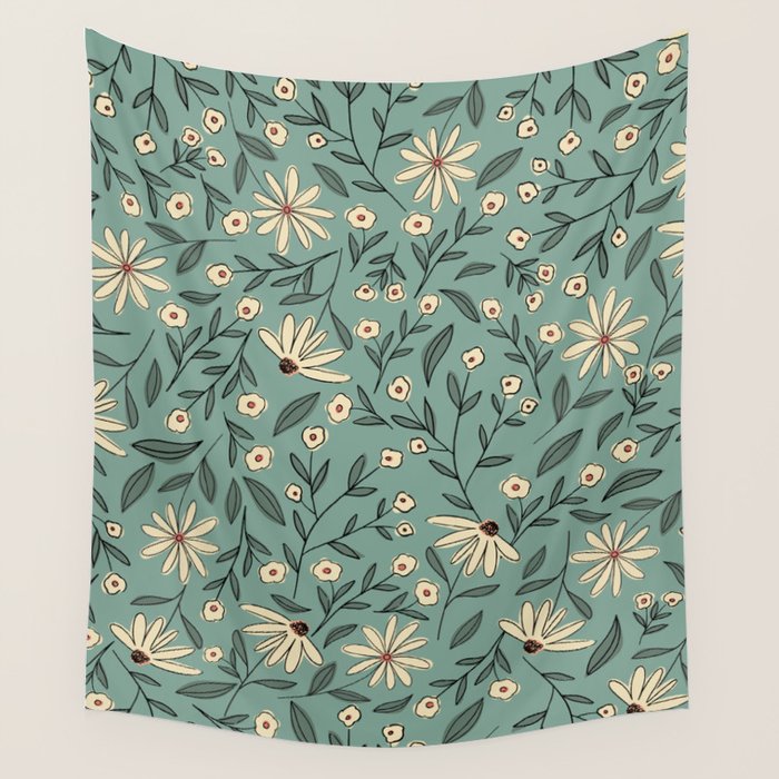 Vintage Floral Neutral - Green Wall Tapestry Gallery Image 1